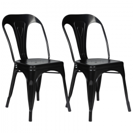 Set van 2 matzwarte stoelen LENY, stapelbaar metaal met factory-effect