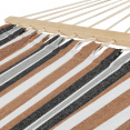 XL-hangmat met houten standaard en zwart, wit en chocoladebruin gestreepte stof