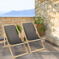 Set van 2 houten inklapbare ligstoelen met antracietgrijze stof