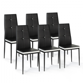 Lot de 6 chaises ROMANE noires bandeau blanc avec strass pour salle à manger