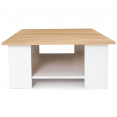 Vierkante, witte ELI salontafel met bovenblad met beukenhouteffect