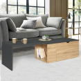 LIZZI 360° draaibare en uitschuifbare salontafel in hout en grijs met opbergruimte