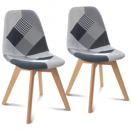 Lot de 2 chaises SARA motifs patchworks noirs, gris et blancs