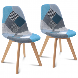 Set met 2 SARA stoelen met blauw patchwork