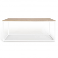 Houten salontafel DETROIT 113 cm met industrieel design ontwerp en wit metaal