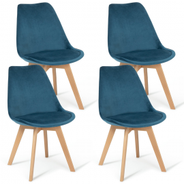 Set met 4 SARA stoelen in eendenblauw fluweel