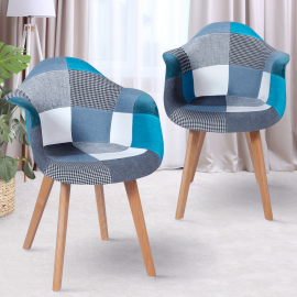 Set met 2 SARA tafelfauteuils met blauw patchwork