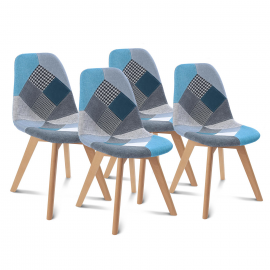 Set met 4 SARA stoelen met blauw patchwork