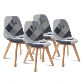 Set met 4 SARA stoelen met zwart, grijs en wit patchwork