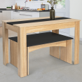 Ensemble table à manger 110 cm et 2 bancs ROZY 4 personnes hêtre et noir