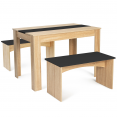 Ensemble table à manger 110 cm et 2 bancs ROZY 4 personnes hêtre et noir