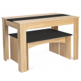 Ensemble table à manger 110 cm et 2 bancs ROZY 4 personnes hêtre et noir