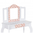 Coiffeuse enfant ROZA blanche et rose avec 3 miroirs et tabouret