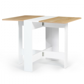 Uitklapbare EDI consoletafel voor 2 tot 4 personen in wit hout met blad met beukenhoutlook
