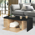 LIZZI 360° draaibare en uitschuifbare salontafel in hout en zwart met opbergruimte