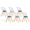 Set van 6 SOLENE-stoelen, tweekleurig wit met gemengd gekleurde kussens