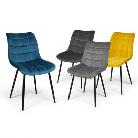 Set van 4 MADY-stoelen in fluweel colormix blauw, lichtgrijs, donkergrijs en geel