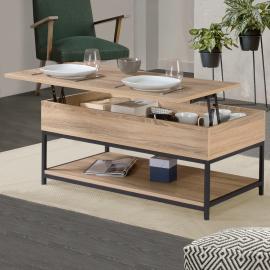 DETROIT salontafel met integraal optilbaar blad en legplank en een industrieel design