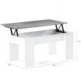 Houten TARA salontafel in wit met optilbaar blad in betonlook