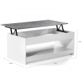 Houten SOA salontafel in wit met optilbaar blad in betonlook