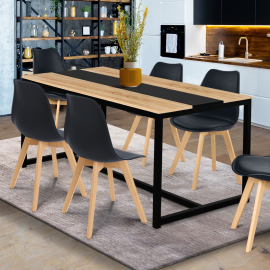 Eettafel DOVER voor 6 personen met zwarte centrale band en industrieel design 150 cm