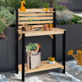 Plant- en oppottafel, natuurlijke houtkleur en zwart hout, met bodem en rek