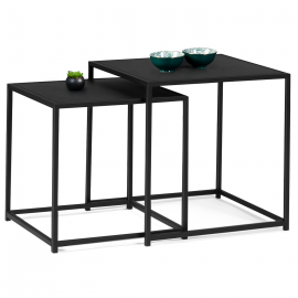Set van 2 geneste salontafels DAVIS 40/45 in mat zwart metaal, industrieel ontwerp