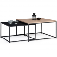 Set van 2 geneste salontafels DENTON 60/70 van zwart metaal en hout in industrieel design.