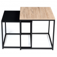 Set van 2 geneste salontafels DENTON 40/45 van zwart metaal en hout in industrieel design.