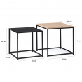 Lot de 2 tables basses gigognes DENTON 40/45 métal noir et bois design industriel