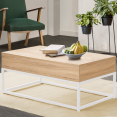 DETROIT salontafel van hout en wit metaal met optilbaar blad en een industrieel design