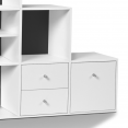Meuble de rangement escalier 4 niveaux bois blanc + porte/tiroirs blancs fond gris