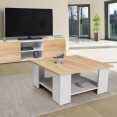 Vierkante, witte ELI salontafel met bovenblad met beukenhouteffect
