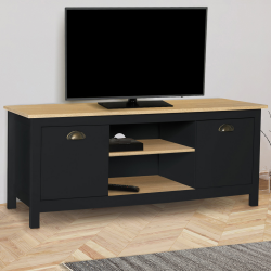 Meuble TV 113 cm vintage ISIS bois et noir