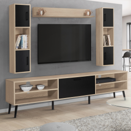 Tv-meubel en rekken HOUSTON in hout en zwart