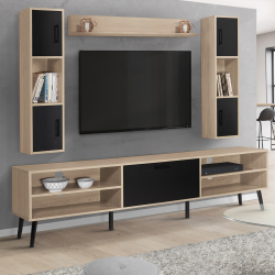 Ensemble meuble TV 180 cm et étagères HOUSTON bois et noir