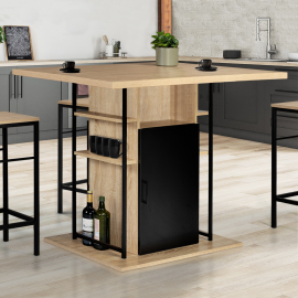 Centraal keukeneiland UGO 110 cm zwart en beukeneffect met opbergvakken en industrieel design