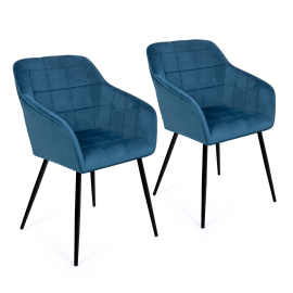 Set van 2 MADY-stoelen in blauw verlours met armleuning
