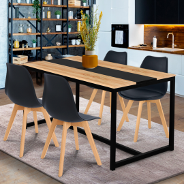 Eettafel DOVER voor 4 personen met zwarte centrale band en industrieel design 120 cm