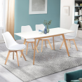 Set INGA uitschuifbare eettafel 120-160 cm en 4 witte SARA stoelen Scandinavisch design