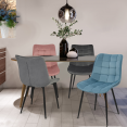 Set van 4 MADY-stoelen van velours in verschillende pastelkleuren blauw, lichtgrijs, donkergrijs en roze