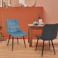 Set van 4 MADY-stoelen van velours in verschillende pastelkleuren blauw, lichtgrijs, donkergrijs en roze