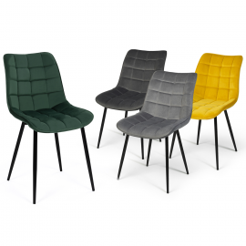 Set van 4 MADY-stoelen van velours in verschillende kleuren groen, lichtgrijs, donkergrijs en geel