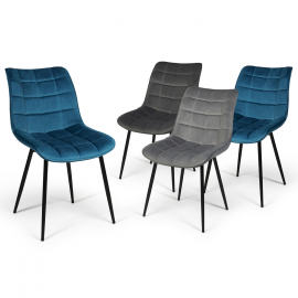 Lot de 4 chaises MADY en velours mix color bleu x2, gris clair, gris foncé