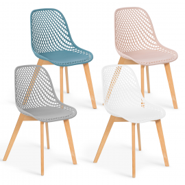Set van 4 MANDY-stoelen met verschillende pastelkleuren roze, wit, lichtgrijs en blauw