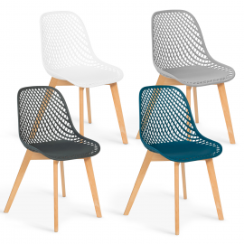 Set van 4 MANDY-stoelen met verschillende kleuren wit, groenblauw, donkergrijs en lichtgrijs