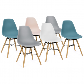 Set van 6 SANDRA stoelen mix color pastelroze, wit, lichtgrijs x2, blauw x2