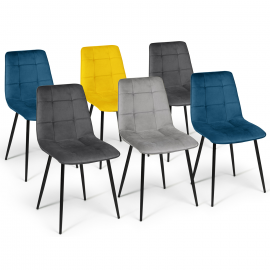Set van 6 fluwelen MILA stoelen mix color blauw x2, donkergrijs x2, lichtgrijs, geel