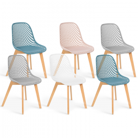 Set van 6 MANDY-stoelen met pastelkleuren roze, wit, lichtgrijs x2, blauw x2