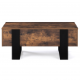 Houten PHOENIX salontafel met opklapbaar blad, verouderde houtlook en zwart